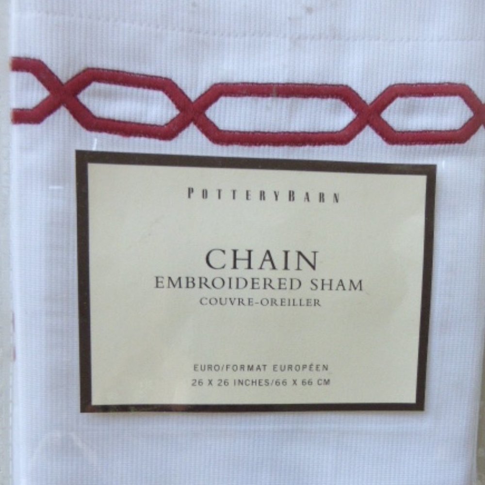 POTTERY BARN CHAIN DUVET cover + 2 EURO SHAMS set CRANBERRY Red Nwt Q matelasse